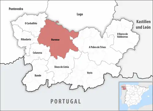 Die Lage des Gerichtsbezirk Ourense in der Provinz Ourense