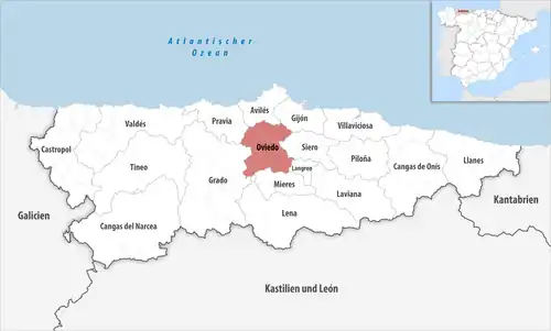 Die Lage des Gerichtsbezirk Oviedo in der Provinz Asturien