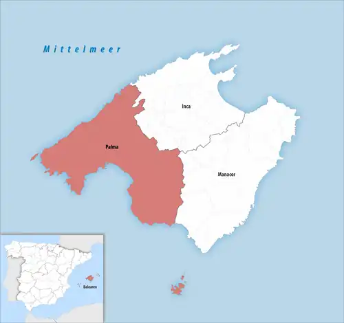 Die Lage des Gerichtsbezirk Palma auf der Insel Mallorca