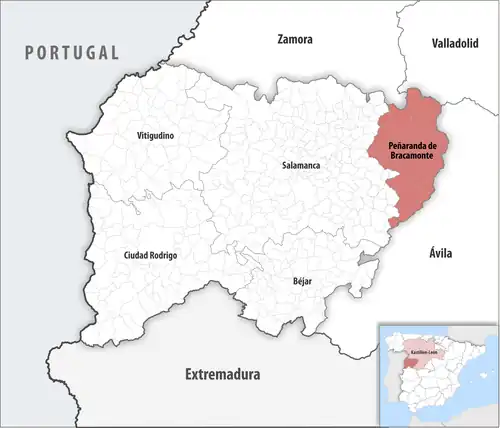 Die Lage des Gerichtsbezirk Peñaranda de Bracamonte in der Provinz Salamanca