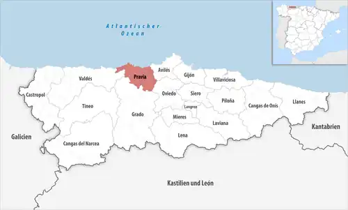 Die Lage des Gerichtsbezirk Pravia in der Provinz Asturien