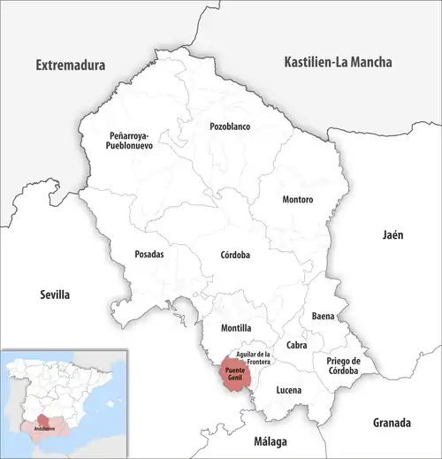 Die Lage des Gerichtsbezirk Puente Genil in der Provinz Córdoba