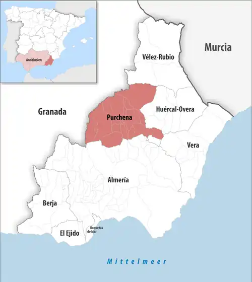 Die Lage des Gerichtsbezirk Purchena in der Provinz Almería