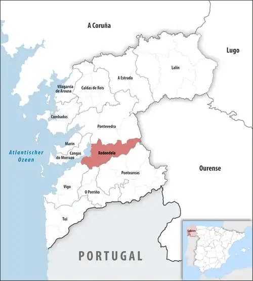Die Lage des Gerichtsbezirk Redondela in der Provinz Pontevedra