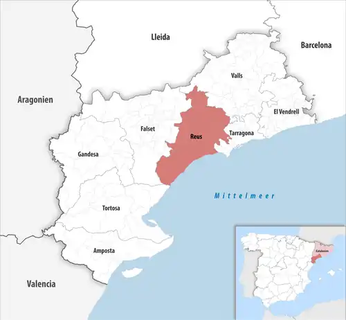 Die Lage des Gerichtsbezirk Reus in der Provinz Tarragona