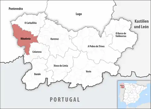 Die Lage des Gerichtsbezirk Ribadavia in der Provinz Ourense