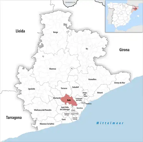 Die Lage des Gerichtsbezirk Rubí in der Provinz Barcelona