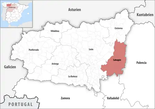 Die Lage des Gerichtsbezirk Sahagún in der Provinz León