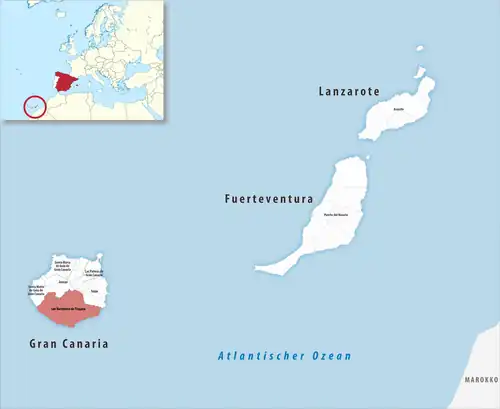 Die Lage des Gerichtsbezirk San Bartolomé de Tirajana in der Provinz Las Palmas