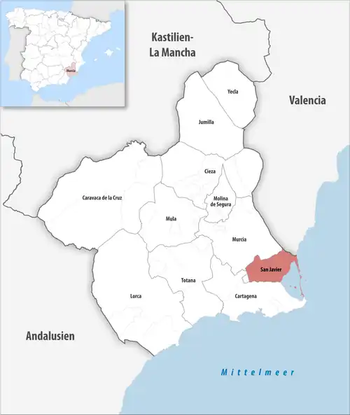 Die Lage des Gerichtsbezirk San Javier in der autonomen Gemeinschaft Murcia