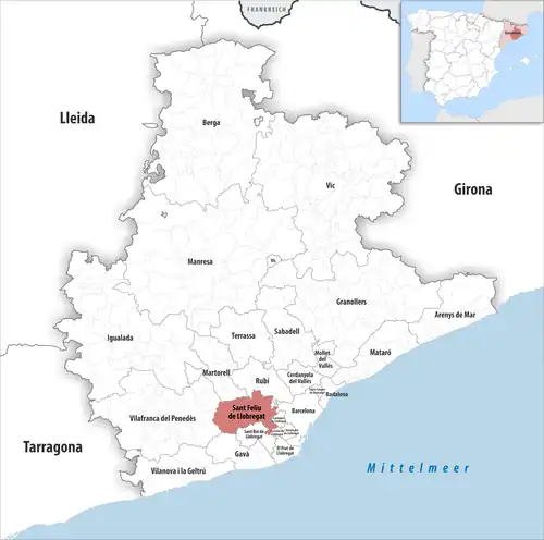 Die Lage des Gerichtsbezirk Sant Feliu de Llobregat in der Provinz Barcelona