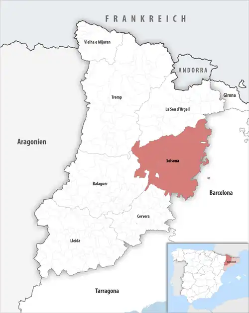 Die Lage des Gerichtsbezirk Solsona in der Provinz Lleida