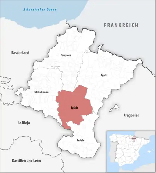 Die Lage des Gerichtsbezirk Tafalla in der autonomen Gemeinschaft Navarra
