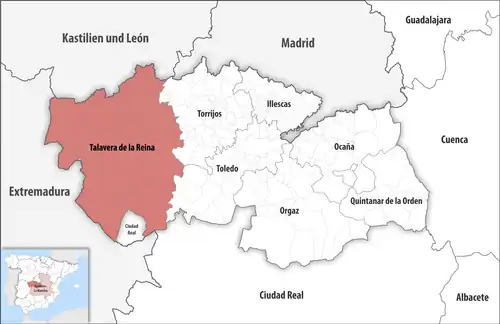 Die Lage des Gerichtsbezirk Talavera de la Reina in der Provinz Toledo