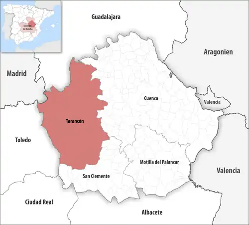Die Lage des Gerichtsbezirk Tarancón in der Provinz Cuenca