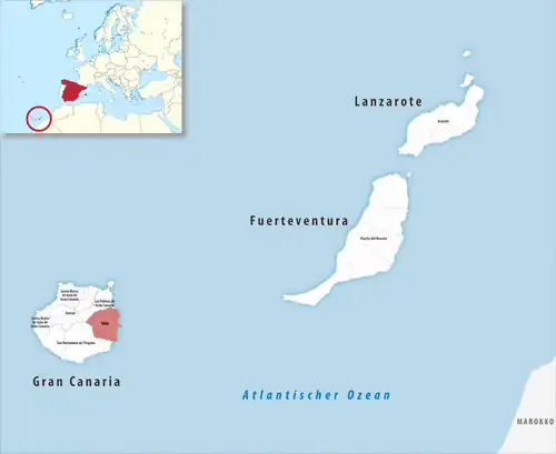 Die Lage des Gerichtsbezirk Telde in der Provinz Las Palmas