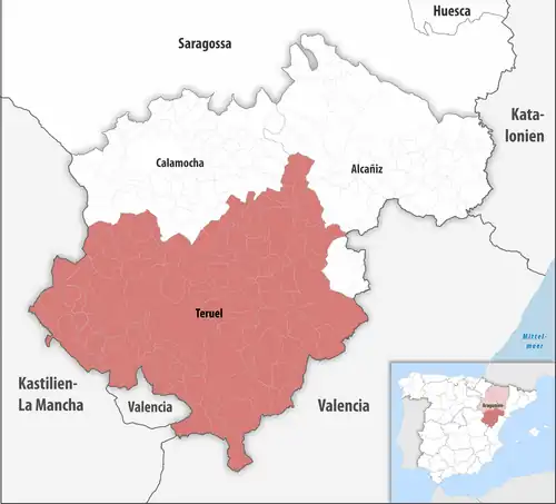 Die Lage des Gerichtsbezirk Teruel in der Provinz Teruel