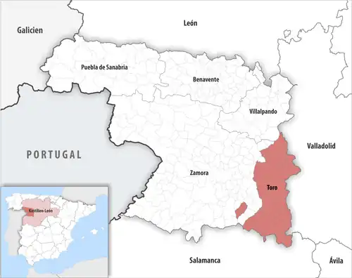 Die Lage des Gerichtsbezirk Toro in der Provinz Zamora