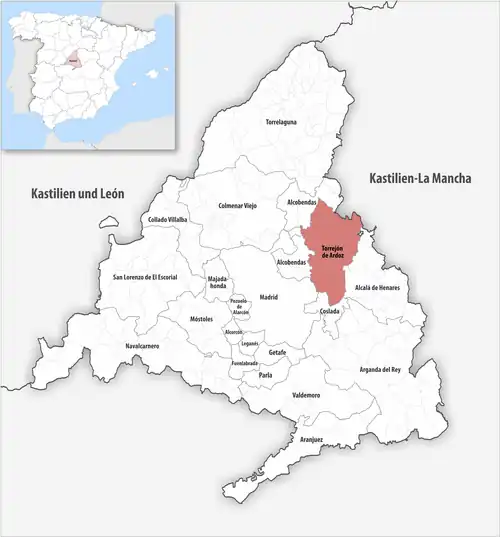 Die Lage des Gerichtsbezirk Torrejón de Ardoz in der autonomen Gemeinschaft Madrid
