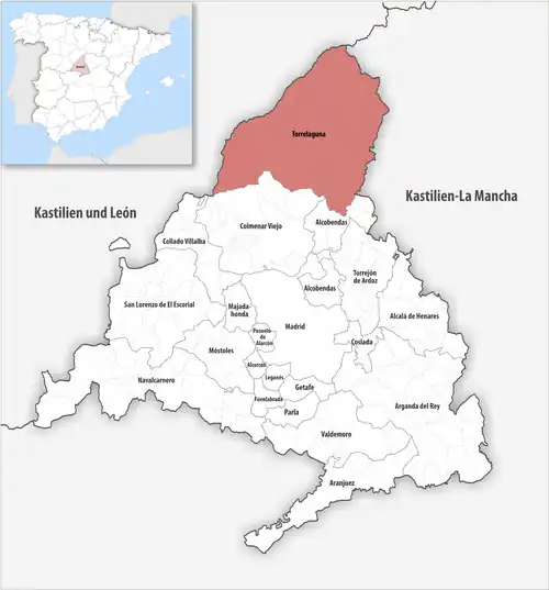 Die Lage des Gerichtsbezirk Torrelaguna in der autonomen Gemeinschaft Madrid