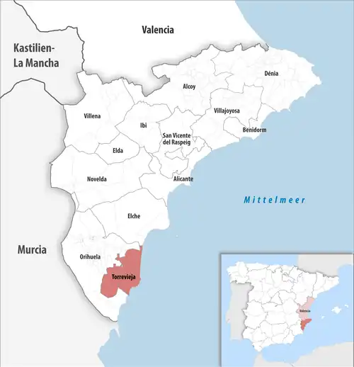 Die Lage des Gerichtsbezirk Torrevieja in der Provinz Alicante
