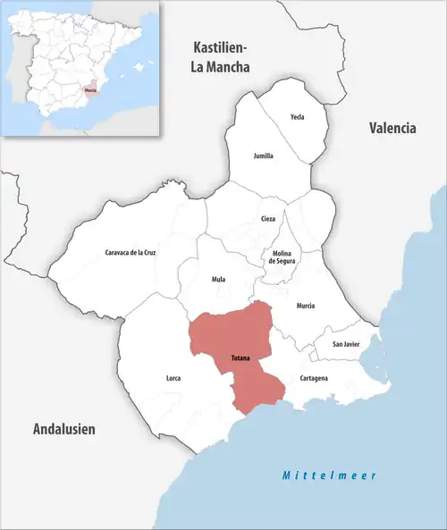 Die Lage des Gerichtsbezirk Totana in der autonomen Gemeinschaft Murcia