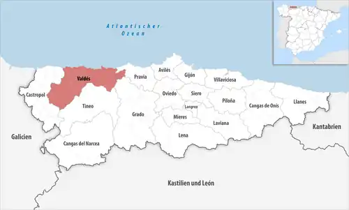 Die Lage des Gerichtsbezirk Valdés in der Provinz Asturien
