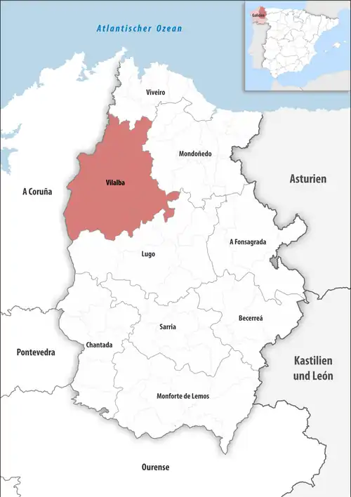 Die Lage des Gerichtsbezirk Vilalba in der Provinz Lugo