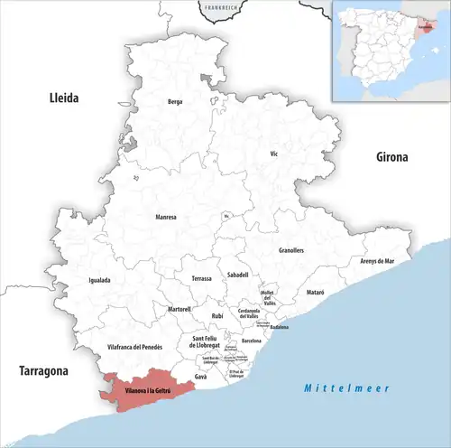Die Lage des Gerichtsbezirk Vilanova i la Geltrú in der Provinz Barcelona