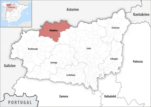 Die Lage des Gerichtsbezirk Villablino in der Provinz León