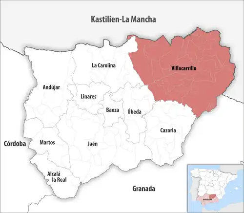 Die Lage des Gerichtsbezirk Villacarrillo in der Provinz Jaén