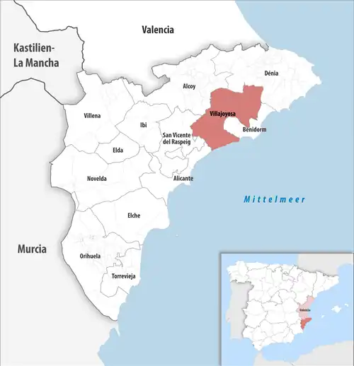 Die Lage des Gerichtsbezirk Villajoyosa in der Provinz Alicante