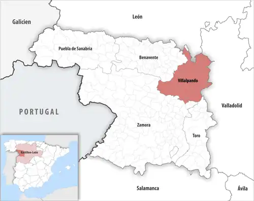Die Lage des Gerichtsbezirk Villalpando in der Provinz Zamora