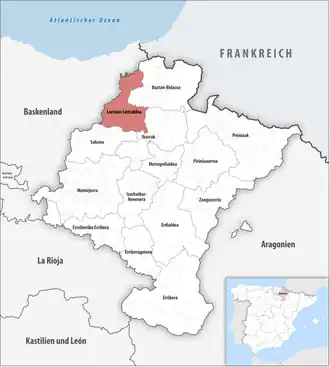 Die Lage der Comarca Larraun-Leitzaldea in der autonomen Gemeinschaft Navarra