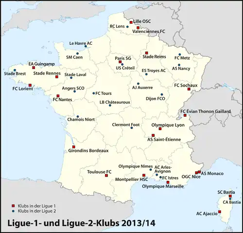 Klubs der Ligue 1 und Ligue 2 2013/14