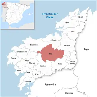 Die Lage der Comarca Ordes in der Provinz A Coruña