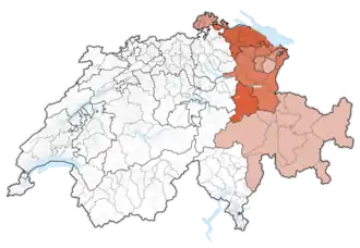 Karte Ostschweiz Svizra orientala, Svizra da l’ost (rätoromanisch) Svizzera orientale (italienisch)