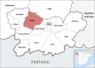 Die Lage der Comarca Ourense in der Provinz Ourense