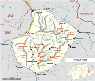 Lage der Plessuralpen innerhalb der Ostalpen