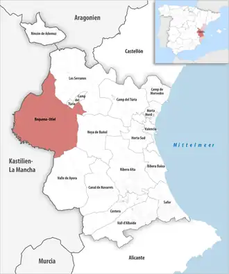 Die Lage der Comarca Requena–Utiel in der Provinz Valencia