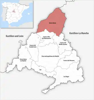 Die Lage der Comarca Sierra Norte in der autonomen Gemeinschaft Madrid