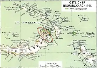 Karte aus dem Deutschen Kolonialatlas mit den Baining Bergen