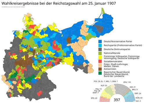 Die Ergebnisse der Reichstagswahl 1907 nach Wahlkreisen