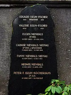 Kasimir Nienhaus-Meinau (1838–1910), Apotheker, Dozent für Pharmakognosie und pharmazeutische Chemie an der Universität Basel. Grab auf dem Friedhof Wolfgottesacker, Basel