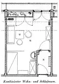 Grundriss Wohn-/Schlafzimmer, Norden ist unten (1932)