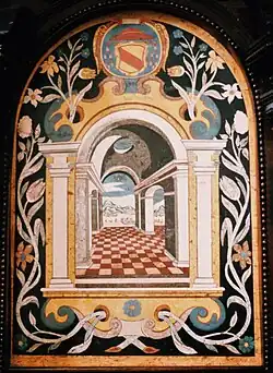 Architektur­dar­stel­lung mit Durchblick auf eine Landschaft