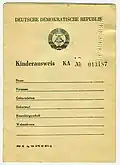 Kinderausweis der DDR in den 1980er Jahren