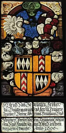 Wappenscheibe des Ulrich von Bonstetten (1548–1607) in der Kirche Jegenstorf