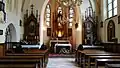 Innenansicht der Klosterkirche; auf dem linken Seitenaltar befindet sich der Schrein der Seligen