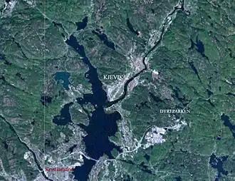 Satellitenaufnahme des Gebiets um Tveit